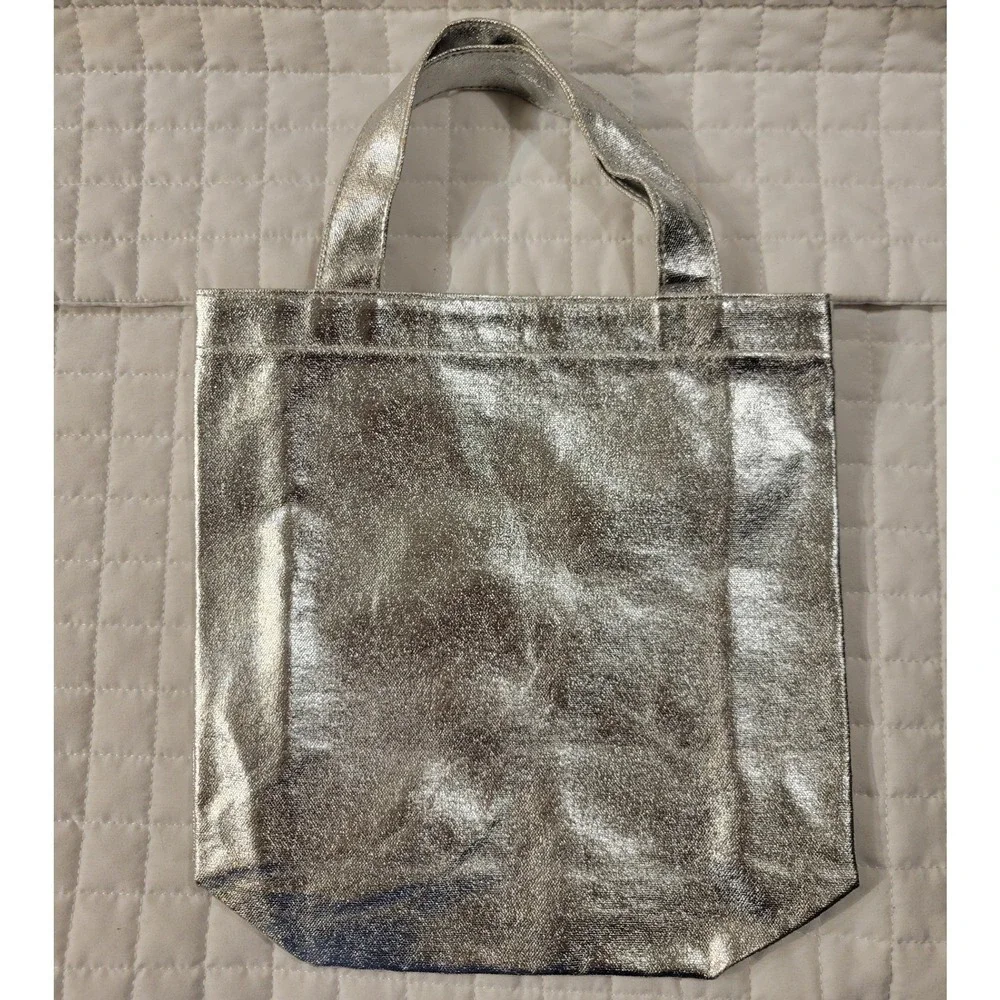 Madewell 10 x 10 Metallic Silver Foil Shimmer Canvas Mini Tote Bag Handbag Indie